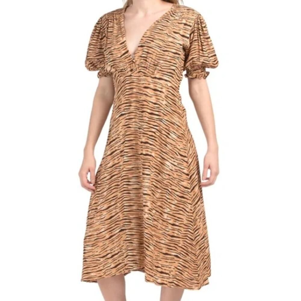Faithfull the Brand Marie Louise Animal Print Midi Dress Women's Size Medium